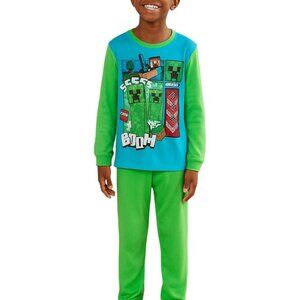 Minecraft Boys Size Large 10/12 Pajama Set Creeper 2-Piece Long Sleeve Shirt Pan